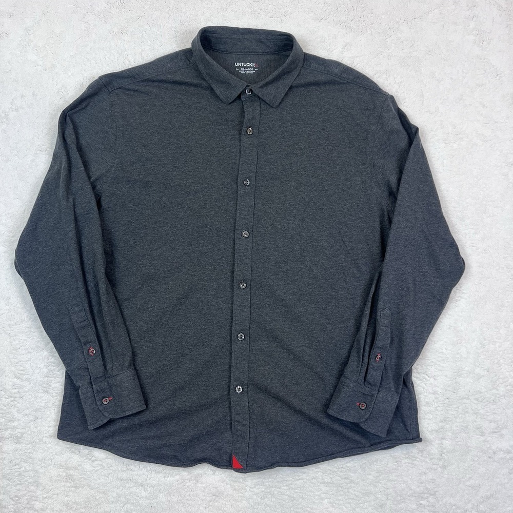 Untuckit Shirt Mens XXL Luxe Tee Button Up Gray Cotton Long Sleeve